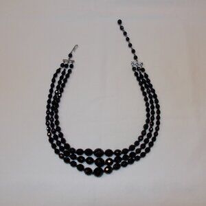 Vintage black glass bead necklace three strands made in Western Germany
